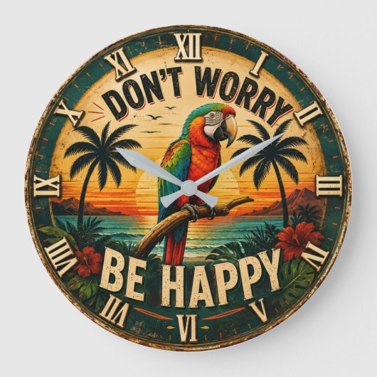 Don't Worry Be Happy Tropical Parrot ラージ壁時計 (正面)