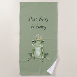 Don't Worry Be Hoppy カエル クラウン グリーン ビーチタオル