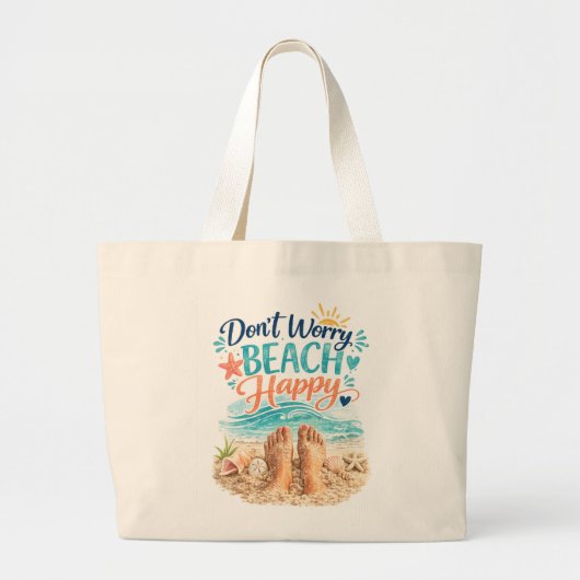 Don't Worry Beach Happy ラージトートバッグ (正面)