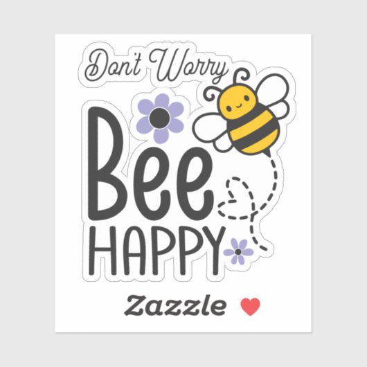 Don't Worry Bee Happy 文字とハートとお花 シール (シート)