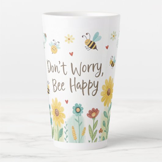 Don't Worry Bee Happy Cute Bee  カフェラテマグ (正面)