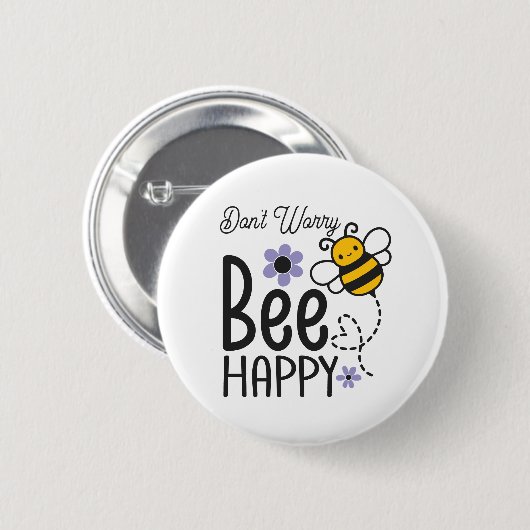 Don't Worry Bee Happy floral Be Happy 缶バッジ (正面&裏面)