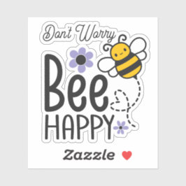 Don't Worry Bee Happy script heart and flowers シール