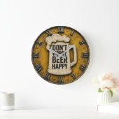 Don't Worry Beer Happy Man Cave Gift ラージ壁時計 (ホーム)