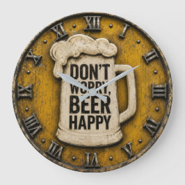 Don't Worry Beer Happy Man Cave Gift ラージ壁時計