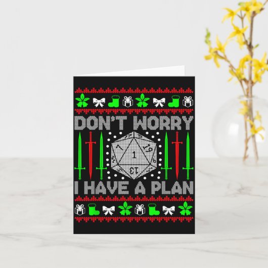 Don't Worry I Have Plan Christmas D20 Ugly Tableto カード (黄色い花)