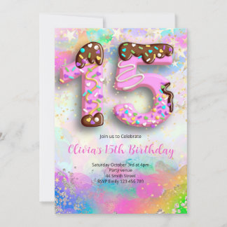 Donut 15th Birthday Girls Invitation 招待状