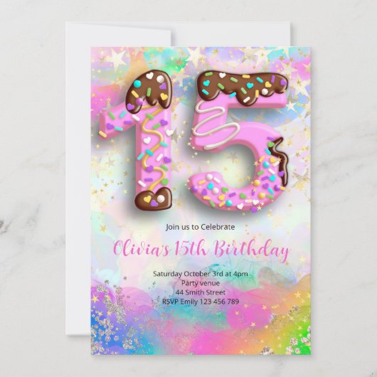 Donut 15th Birthday Girls Invitation 招待状 (正面)