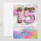 Donut 15th Birthday Girls Invitation 招待状 (正面/裏面)