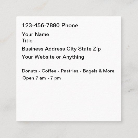 Donut And Coffee Shop Business Cards スクエア名刺 (裏面)