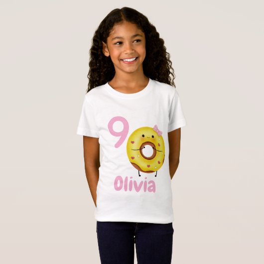 Donut Birthday Girl Shirt Personalized with Name  Tシャツ (正面フル)
