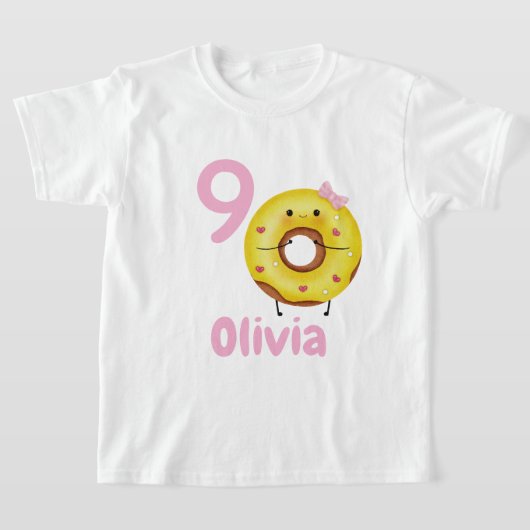Donut Birthday Girl Shirt Personalized with Name  Tシャツ (レイダウン)