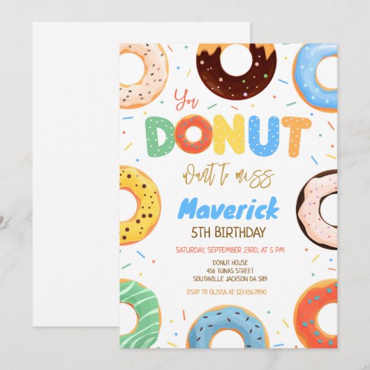 Donut Birthday Party Invitation 招待状 (正面/裏面)