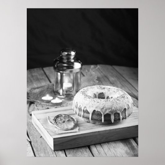 Donut Cake with Icing Glaze on Rustic Wooden Table ポスター (正面)