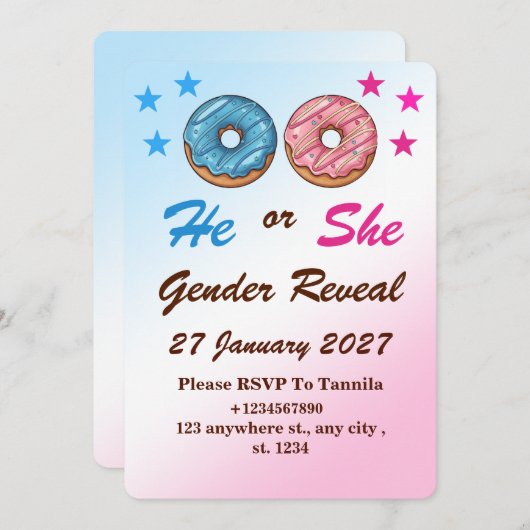 Donut Gender Reveal InvitatIon Card 招待状 (正面/裏面)