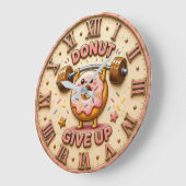 Donut Give Up Funny Fitness Donut Decor ラージ壁時計 (傾斜)