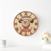 Donut Give Up Funny Fitness Donut Decor ラージ壁時計 (ホーム)