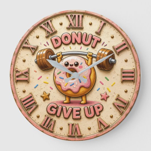 Donut Give Up Funny Fitness Donut Decor ラージ壁時計 (正面)