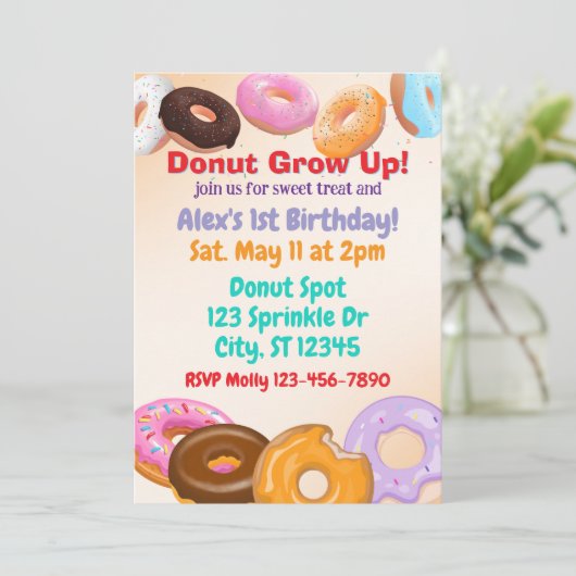 Donut Grow Up 1st Birthday 招待状 (スタンド正面)