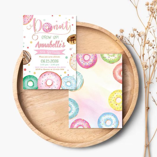 Donut Grow Up Birthday Party Invitation 招待状