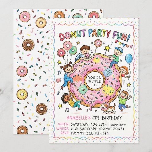 Donut Party Fun Invitation 招待状 (正面/裏面)