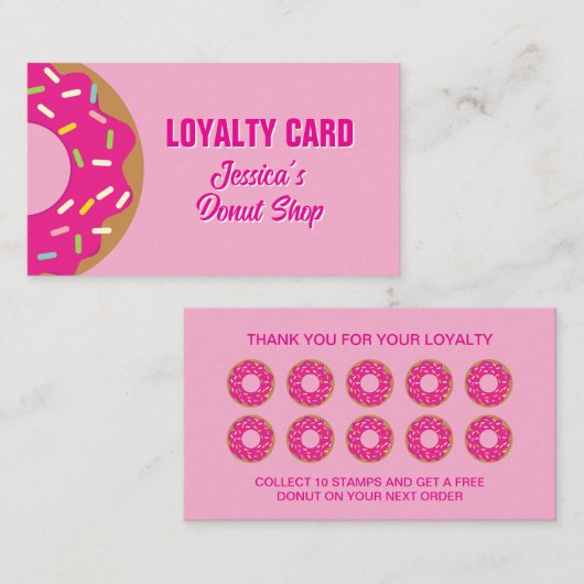 Donut pastry bakery loyalty punch card template 名刺 (正面/裏面)