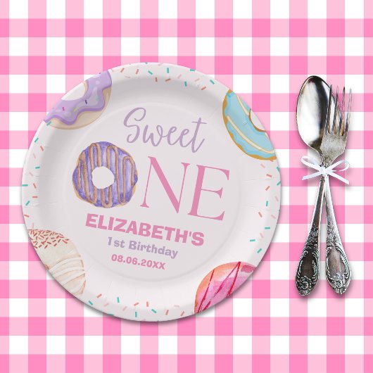 Donut Sweet One Cute Birthday Girl ペーパープレート