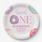 Donut Sweet One Cute Birthday Girl ペーパープレート (正面)