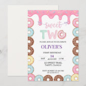 Donut Sweet Two 2歳の誕生日パーティー招待状 招待状 (正面/裏面)