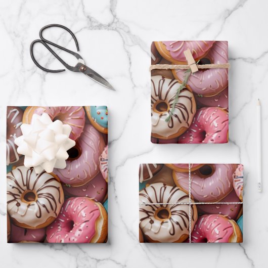 Donut Wrapping Paper Flat Sheet Set of 3 ラッピングペーパーシート (正面)