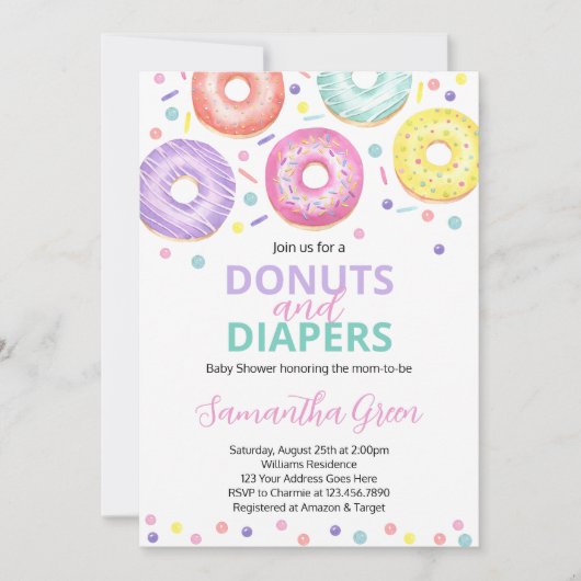 Donuts and Diapers Baby Shower 招待状 (正面)