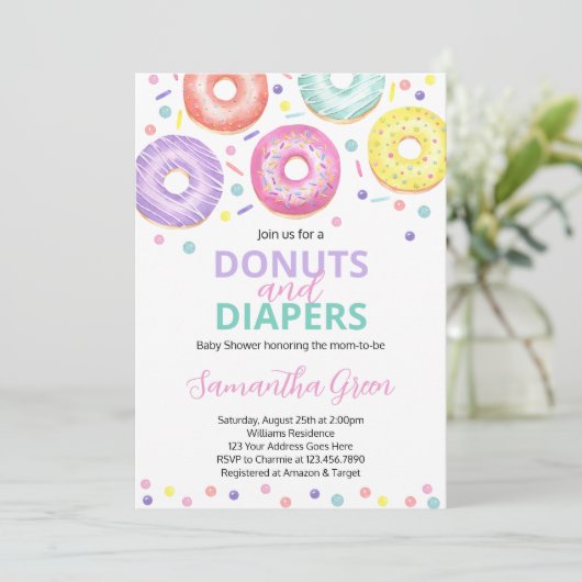 Donuts and Diapers Baby Shower 招待状 (スタンド正面)