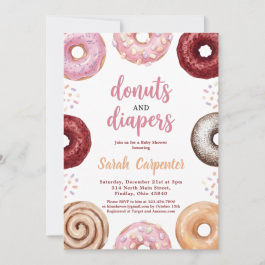 Donuts and Diapers Baby Shower Sprinkle Pastel 招待状 (正面)
