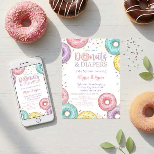 Donuts and Diapers Baby Shower Sprinkle Pastel 招待状