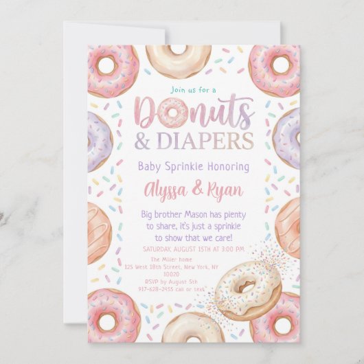 Donuts and Diapers Baby Shower Sprinkle Pastel 招待状 (正面)