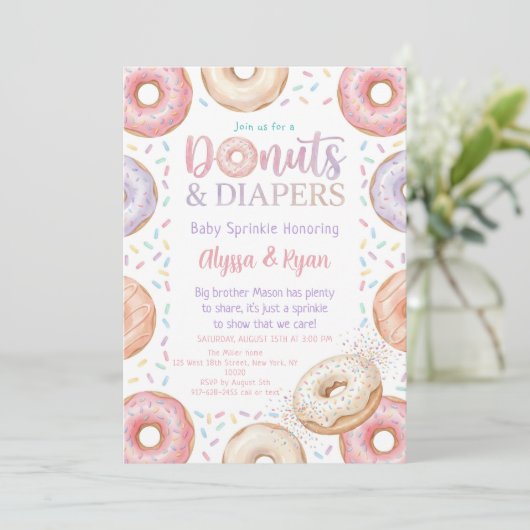 Donuts and Diapers Baby Shower Sprinkle Pastel 招待状 (スタンド正面)