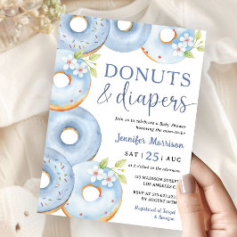 Donuts and Diapers Blue Boy Baby Shower 招待状