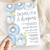 Donuts and Diapers Blue Boy Baby Shower 招待状