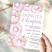 Donuts and Diapers Girl Pink Baby Shower 招待状