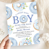 Donuts Baby Shower Boy Blue Gingham Invitation 招待状