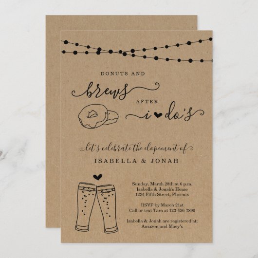 Donuts & Brew After the I Dos Reception Only Elope 招待状 (正面/裏面)