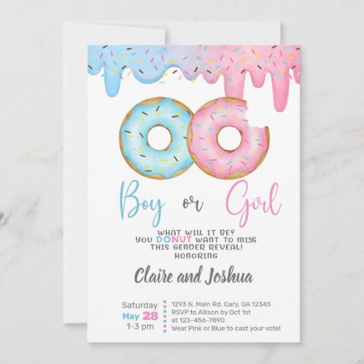 Donuts Gender Reveal invitation, he or she. 招待状 (正面)