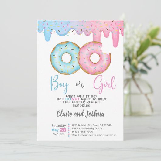 Donuts Gender Reveal invitation, he or she. 招待状 (スタンド正面)