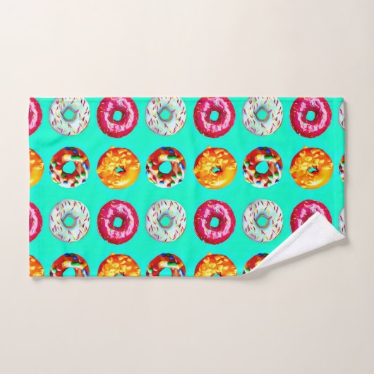 Donuts on turquoise バスタオルセット (ハンドタオル)