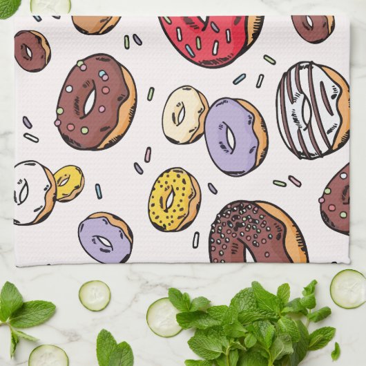 Donuts seamless pattern キッチンタオル (折り畳み)