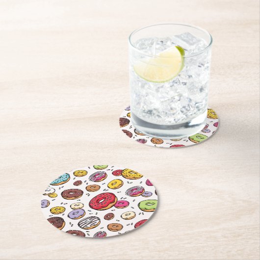 Donuts seamless pattern ラウンドペーパーコースター (インサイチュ)
