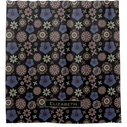 Doodleフローラシームレスパタパーソナライズされたーン名 シャワーカーテン (正面)