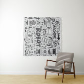 doodleロボット要素、illustrator線ツールの描画 タペストリー (インサイチュ(横))