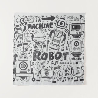 doodleロボット要素、illustrator線ツールの描画 タペストリー