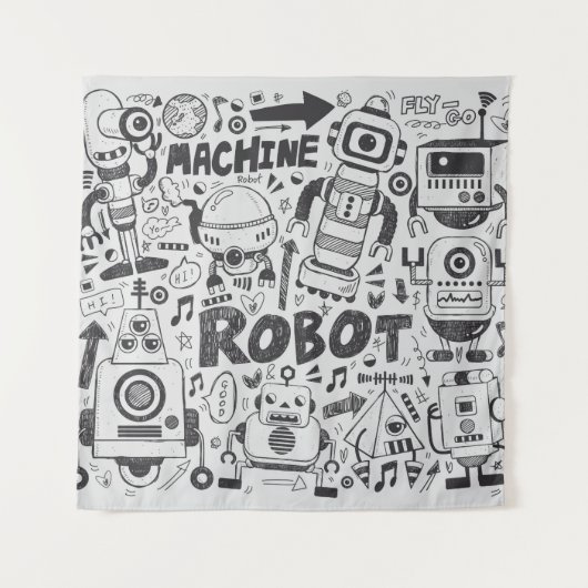 doodleロボット要素、illustrator線ツールの描画 タペストリー (正面)